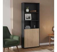 Dmora - Libreria Rosalie, Scaffale da ufficio, Mobile portalibri, Biblioteca, 80x34 h205 cm, Rovere e Grigio