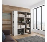 Dmora Libreria Ryukyu 129x33x174h cm Bianco 6 Ripiani Installazione a Terra, Biblioteca Colore Struttura Grigio