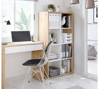 Dmora - Libreria Sacramento, Mobile portalibri reversibile con 8 scomparti, Mobile Porta tv multiposizione, 72x33h137 cm, Rovere effetto nodi e Bianco