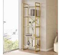 Dmora Libreria Sentra 58x30x175h cm Bianco Marmo 5 Ripiani Installazione Libera, Biblioteca Utilizzabile Come Divisorio Locale