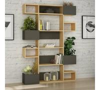 Dmora - Libreria Thetis, Scaffale da ufficio, Mobile portalibri, Biblioteca, 120x20h171 cm, Quercia e Antracite