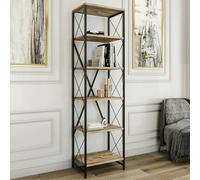 Dmora - Libreria Yildun, Scaffale da ufficio, Mobile portalibri, Biblioteca, 50x30h180 cm, Quercia e Nero