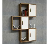 Dmora - Mensola Lunara, Scaffale, Ripiano a muro, Scaffalatura multiuso, 50x20h113 cm, Noce e Bianco