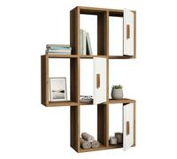 Dmora - Mensola Lunara, Scaffale, Ripiano a muro, Scaffalatura multiuso, 50x20h113 cm, Noce e Bianco