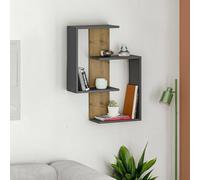Dmora - Mensola Seren, Scaffale, Ripiano a muro, Scaffalatura multiuso, 64x22h85 cm, Antracite e Rovere