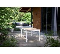 Dmora - Mesa de jardín Arbarei, Base de Picnic, Mesa de comedor de jardín, Banco multiusos para Exterior, 159x95 h75 cm, Roble y Blanco