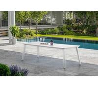 Dmora - Mesa de jardín Lezzeno, Base de Picnic, Mesa de comedor de jardín, Banco multiusos para Exterior, 235x98 h74 cm, Blanco