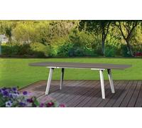 Dmora - Mesa de jardín Senago, Base de Picnic, Mesa de comedor de jardín, Banco multiusos para Exterior, 162x101 h77 cm, Blanco y Gris Topo