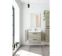 Dmora Mobile Bagno Due cassetti e Uno Specchio per lavabo da appoggio, Colore, cm 60 x 57 x 45 cm, Rovere, sospeso, 60x57x45