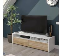 Dmora Mobile Basso TV 2 Ante-Legno Bianco e Rovere, 130 x 36 x 42 cm