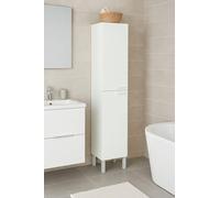 Dmora - Mobile colonna Hollywood, Mobile per bagno a 2 ante, Armadio pensile con 2 ripiani, 30x25h182 cm, Bianco lucido