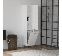Dmora Mobile Colonna Karana 35x32x155h cm Bianco 2 Ripiani 2 Ante, Portabiancheria