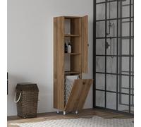 Dmora Mobile Colonna Karana 35x32x155h cm Marrone Noce 2 Ripiani 2 Ante, Portabiancheria