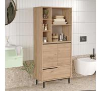 Dmora Mobile Colonna Karile 75x36x162h cm Marrone Rovere 4 Ripiani 3 Ante, 8 Vani