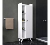 Dmora Mobile Colonna Konara 50x32x140h cm Bianco 3 Ripiani Un'anta, 4 Vani