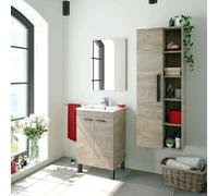 Dmora - Mobile Colonna LosAngeles, Mobile per Bagno a 1 Anta, Armadio pensile sospeso con 5 Ripiani, 51x25h135 cm, Rovere