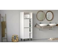 Dmora Mobile Colonna Mimas 160x36x45h cm Bianco 4 Ripiani 2 Ante, 7 Vani