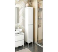 Dmora Mobile Colonna Pifer, Pensile Bagno o Cucina, Armadio Alto Multifunzione, Mobiletto Multiuso, 30x35 h182 cm, Bianco Lucido
