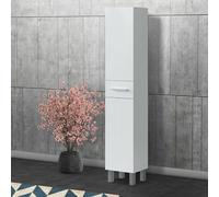 Dmora - Mobile colonna Wilmington, Pensile bagno con 2 ante e 1 cassetto, Armadio alto, 35x31h182 cm, Bianco lucido