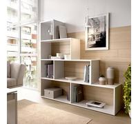 Dmora Mobile da ingresso a 2 ante e scaffali aperti, Made in Italy, Entratina moderna, Credenza per atrio, cm 121x38h86, colore Bianco lucido