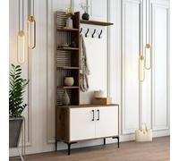 Dmora - Mobile da ingresso Calista, Entratina appendiabiti, Composizione per atrio, Consolle portaoggetti multifunzione, 90x35h200 cm, Noce e Bianco