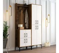 Dmora Mobile da Ingresso Castor, Entratina Appendiabiti, Composizione per atrio, Consolle portaoggetti Multifunzione, 120x35h200 cm, Noce e Bianco