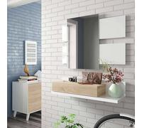 Dmora Mobile da Ingresso con cassetto e Specchio, Colore Noce e Bianco Lucido, cm 75 x 90 x 29