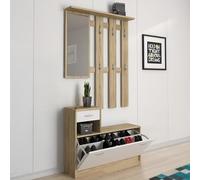 Dmora Mobile da Ingresso con Specchio e scarpiera, Entratina con cassetto, Legno, 100 x 25 x 180 cm, Bianco e Rovere