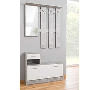 Dmora Mobile da Ingresso con Specchio e scarpiera, Entratina con cassetto, Legno, 100 x 25 x 180 cm, Bianco e Cemento