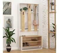 Dmora Mobile da Ingresso Eridia, Entratina Appendiabiti, Composizione per atrio, Consolle portaoggetti Multifunzione, 90x36 h180 cm, Bianco e Quercia