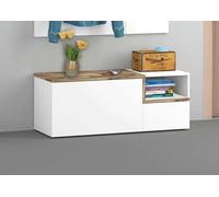 Dmora Mobile da Ingresso Flavio, Entratina Moderna Multifunzione, Armadietto Multiuso per atrio, 100% Made in Italy, cm 120x40h54, Bianco Lucido e Acero