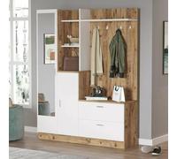 Dmora Mobile da Ingresso Homam, Entratina Appendiabiti, Composizione per atrio, Consolle portaoggetti Multifunzione, 140x37h182 cm, Quercia e Bianco
