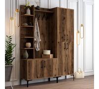 Dmora Mobile da Ingresso Kavire 150x200x35h cm Marrone Noce Appendiabiti 12 Ripiani, Apertura Battente