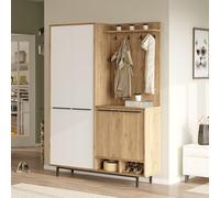 Dmora Mobile da Ingresso Komele 147x36x196h cm Beige Appendiabiti 12 Ripiani, Apertura Battente