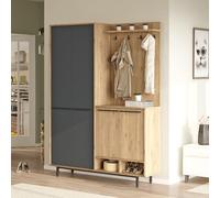 Dmora Mobile da Ingresso Komele 147x36x196h cm Nero Antracite 12 Ripiani Appendiabiti, 4 Ante