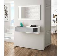 Dmora - Mobile da ingresso Mcallen, Entratina reversibile con specchio, Mobile per atrio con cassetto, Svuotatasche per appartamenti, 95x26h69 cm, Bianco e Cemento