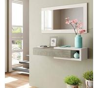 Dmora - Mobile da Ingresso Mcallen, Entratina Reversibile con Specchio, Mobile per atrio con cassetto, Svuotatasche per Appartamenti, 95x26h69 cm, Bianco e Rovere