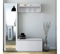 Dmora Mobile da Ingresso Mirtilla 45x90x45h cm Bianco Specchio Incluso 8 Ripiani, Appendiabiti Made in Italy