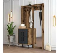 Dmora - Mobile da ingresso Pollux, Entratina appendiabiti, Composizione per atrio, Consolle portaoggetti multifunzione, 120x35h200 cm, Noce e Antracite