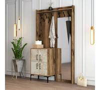 Dmora - Mobile da ingresso Pollux, Entratina appendiabiti, Composizione per atrio, Consolle portaoggetti multifunzione, 120x35h200 cm, Noce e Bianco