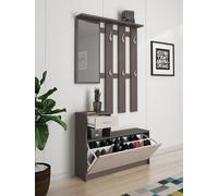 Dmora Ingresso Clint, Entratina Moderna con Specchio, Mobile con scarpiera, Armadietto Multifunzione, 100x25h180 cm, Bianco e Antracite, Chipboard in melamina