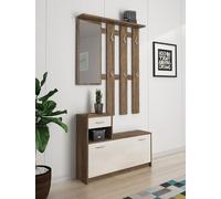 Dmora Ingresso Clint, Entratina Moderna con Specchio, Mobile con scarpiera, Armadietto Multifunzione, 100x25h180 cm, Bianco e Quercia