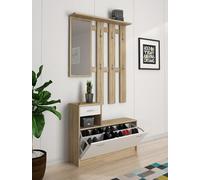 Dmora Mobile da Ingresso Sargassi, Entratina Appendiabiti, Composizione per atrio, Consolle portaoggetti Multifunzione, 100x26h190 cm, Bianco e Rovere