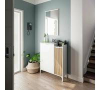 Dmora - Mobile da ingresso Williamsport, Entratina a 2 ante, Armadio con specchio, Portaoggetti multifunzione, 77x24h91 cm, Bianco e Rovere