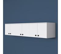 Dmora Mobile Pensile Konene 180x44h cm Bianco 6 Ante 3 Vani, Apertura Battente