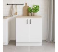 Dmora - Mobile per lavello 2 ante Deruta, Base sottolavello, Mobile lavello con ante, Struttura base per lavello, 80x60 h90 cm, Bianco e Rovere