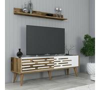 Dmora - Mobile porta TV Achernar, Credenza da soggiorno, Armadio basso per TV, Base parete attrezzata, 140x45h35 cm, Noce e Bianco