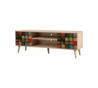 Dmora - Mobile porta TV Amalthea, Credenza da soggiorno, Armadio basso per TV, Base parete attrezzata, 140x40h50 cm, Quercia e Multicolore