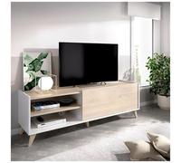 DMORA - Mobile Porta Tv Asinara, Credenza Bassa Da Soggiorno, Madia Da Salotto Per Televisione, 155x43h47 Cm, Rovere E Bianco