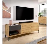 Dmora - Mobile porta TV Cengalo, Credenza bassa da soggiorno, Madia da salotto per televisione, 164x39h49 cm, Rovere Nodi e Antracite